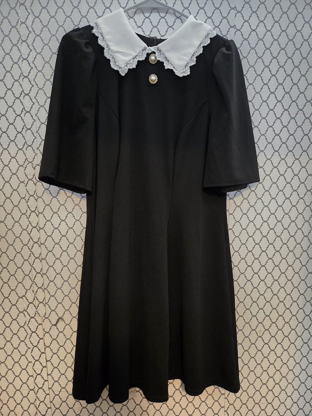 Black Dress with White Peter Pan Collar - Classic Elegant Women's Dress